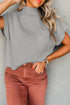 Ribbed Mock Neck Patch Pocket Drop Shoulder Short Sleeve Sweater